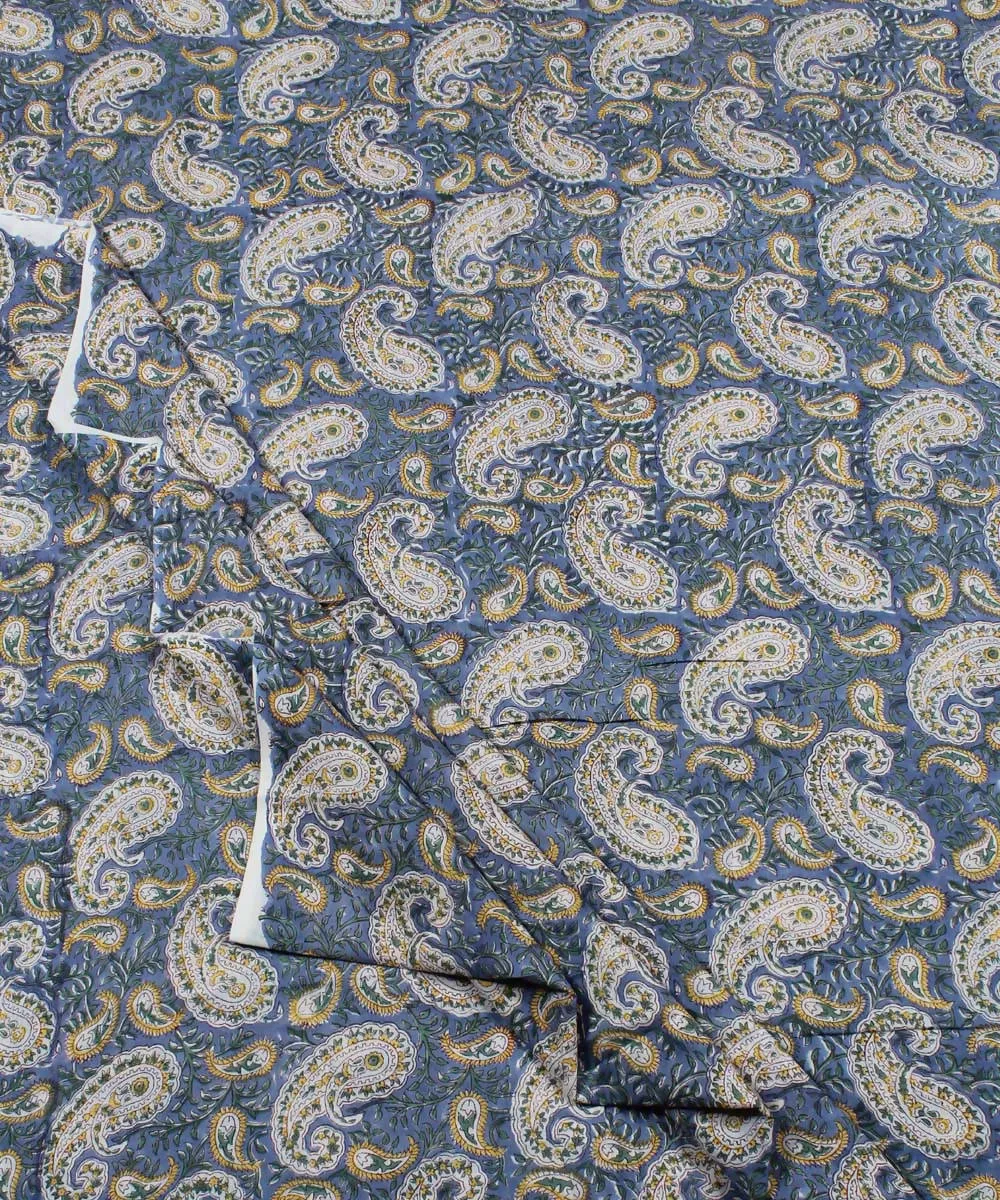 0.47m Blue Paisley Handblock Print Cotton Fabric