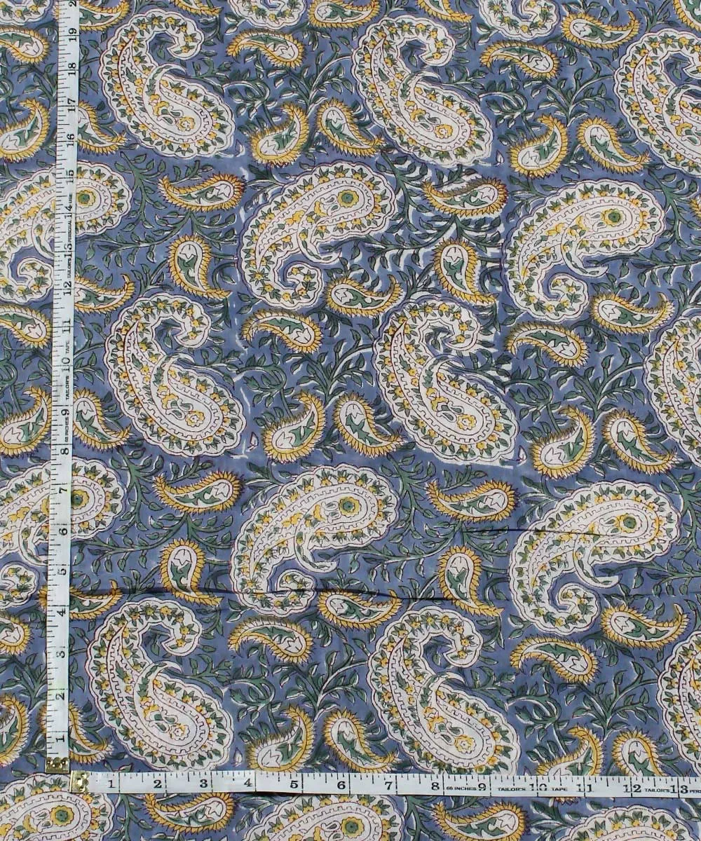 0.47m Blue Paisley Handblock Print Cotton Fabric