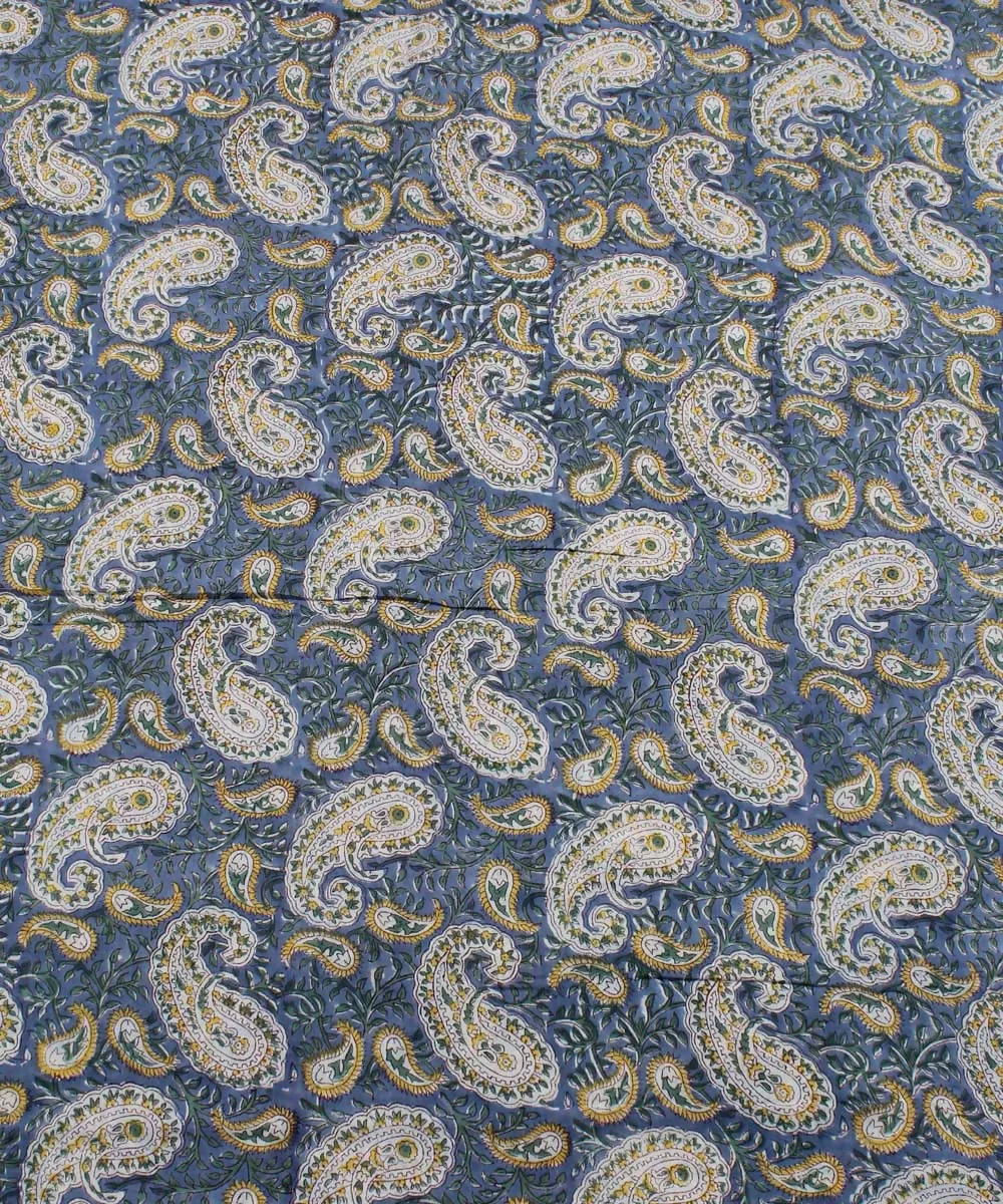 0.47m Blue Paisley Handblock Print Cotton Fabric