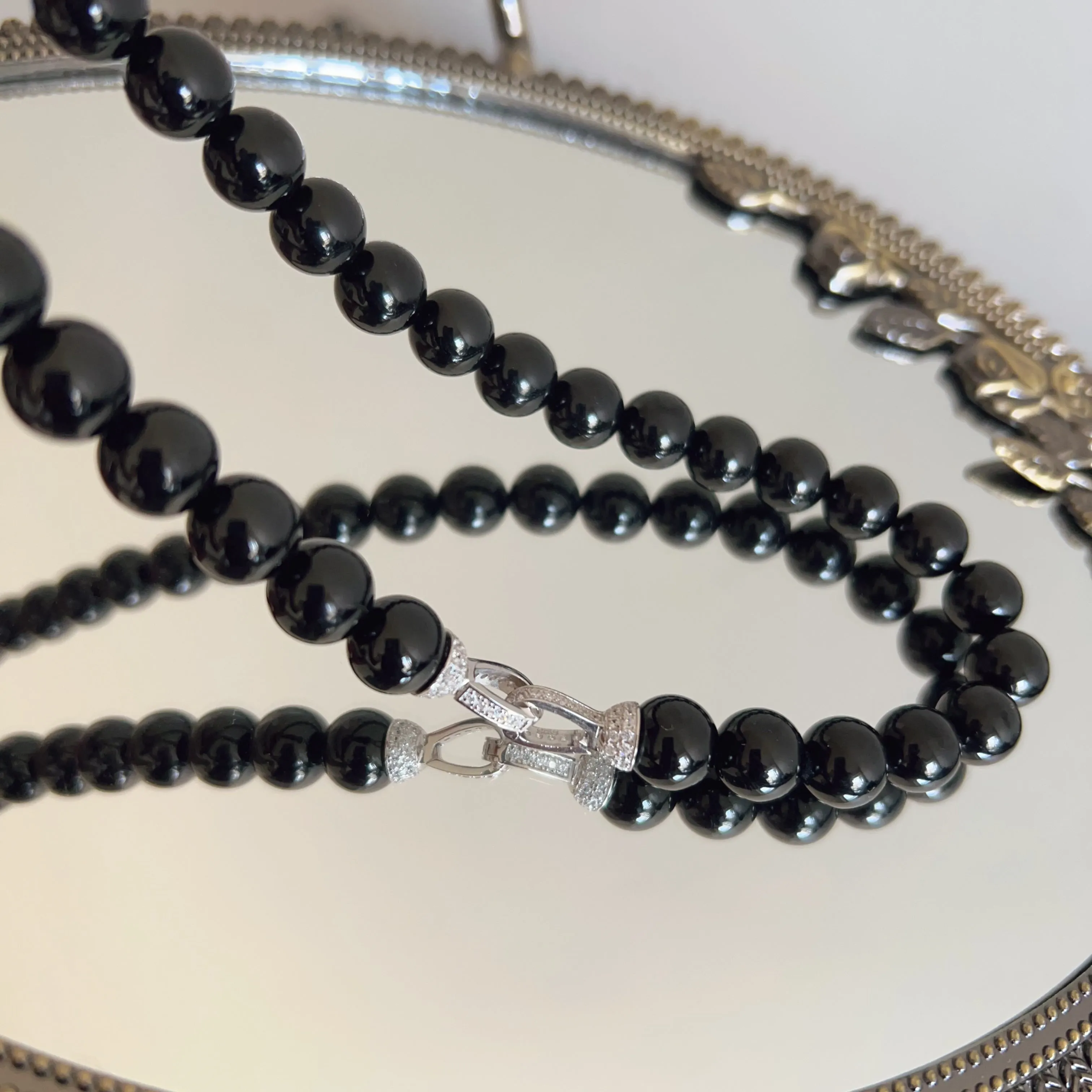 10mm Top Grade Black Tourmaline Beaded Necklace | Handmade Reiki Healing Crystal Jewelry | 1st Root Chakra Remove Negativity