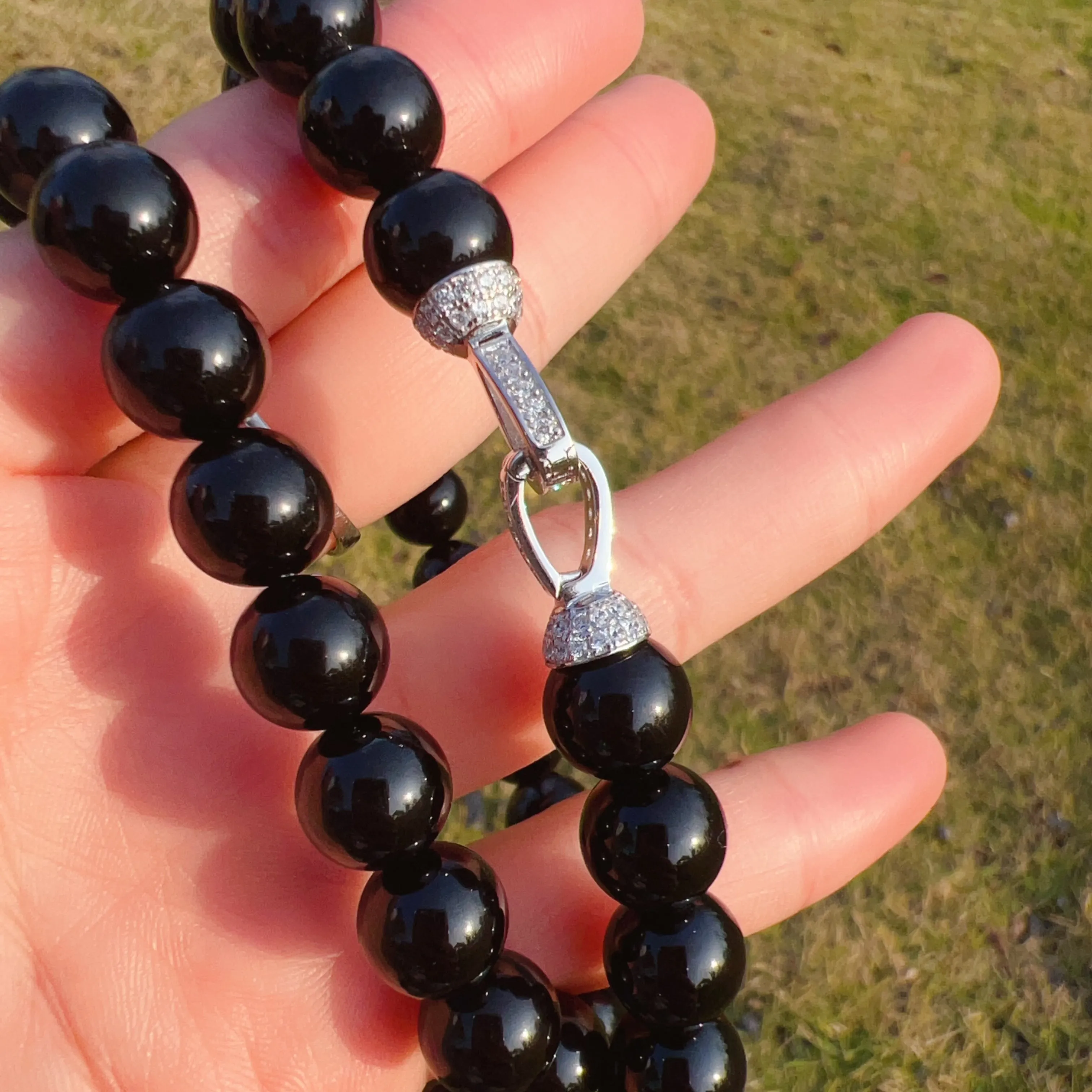 10mm Top Grade Black Tourmaline Beaded Necklace | Handmade Reiki Healing Crystal Jewelry | 1st Root Chakra Remove Negativity