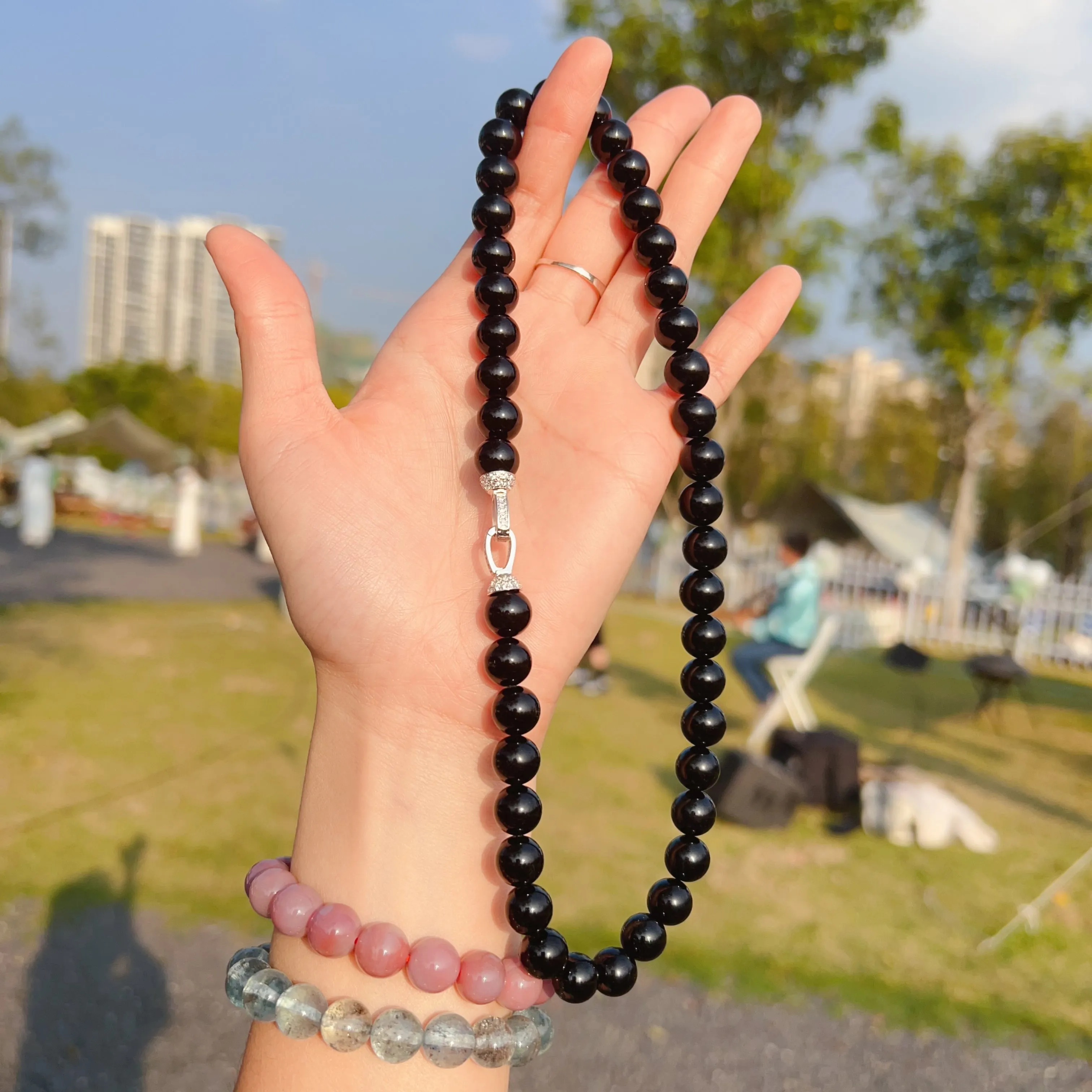 10mm Top Grade Black Tourmaline Beaded Necklace | Handmade Reiki Healing Crystal Jewelry | 1st Root Chakra Remove Negativity