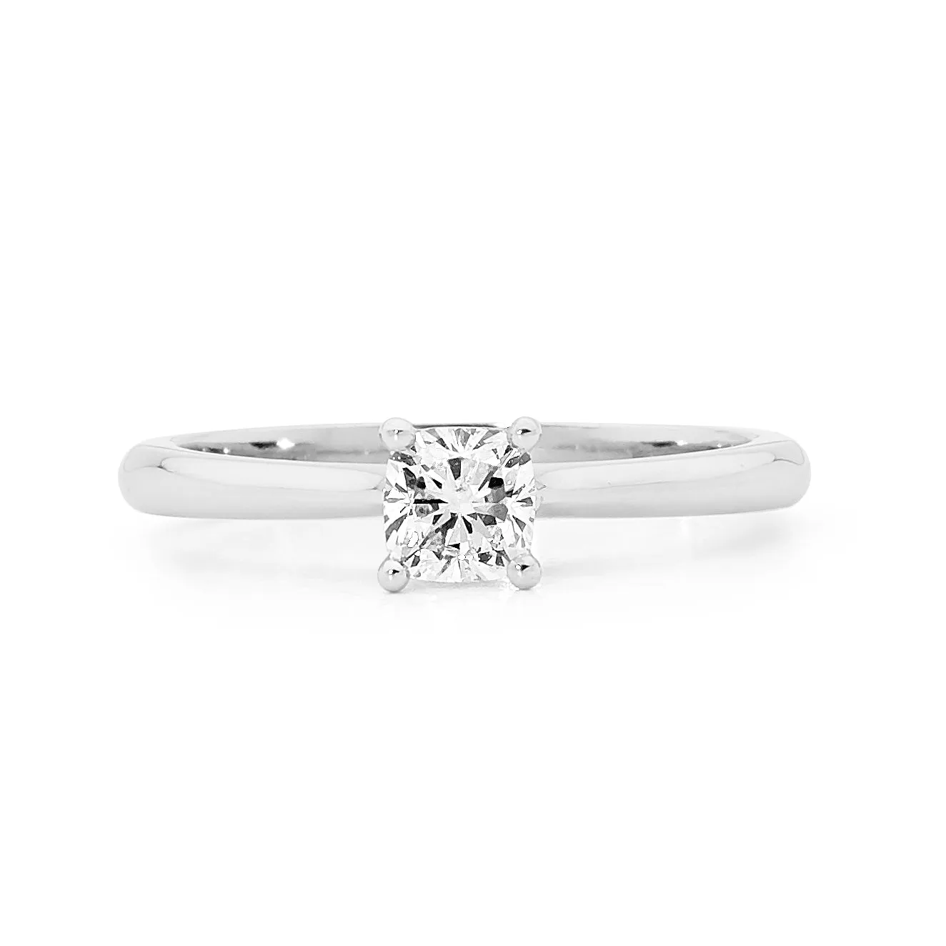 18ct White Gold Cushion Cut 4 Claw Set Diamond Ring