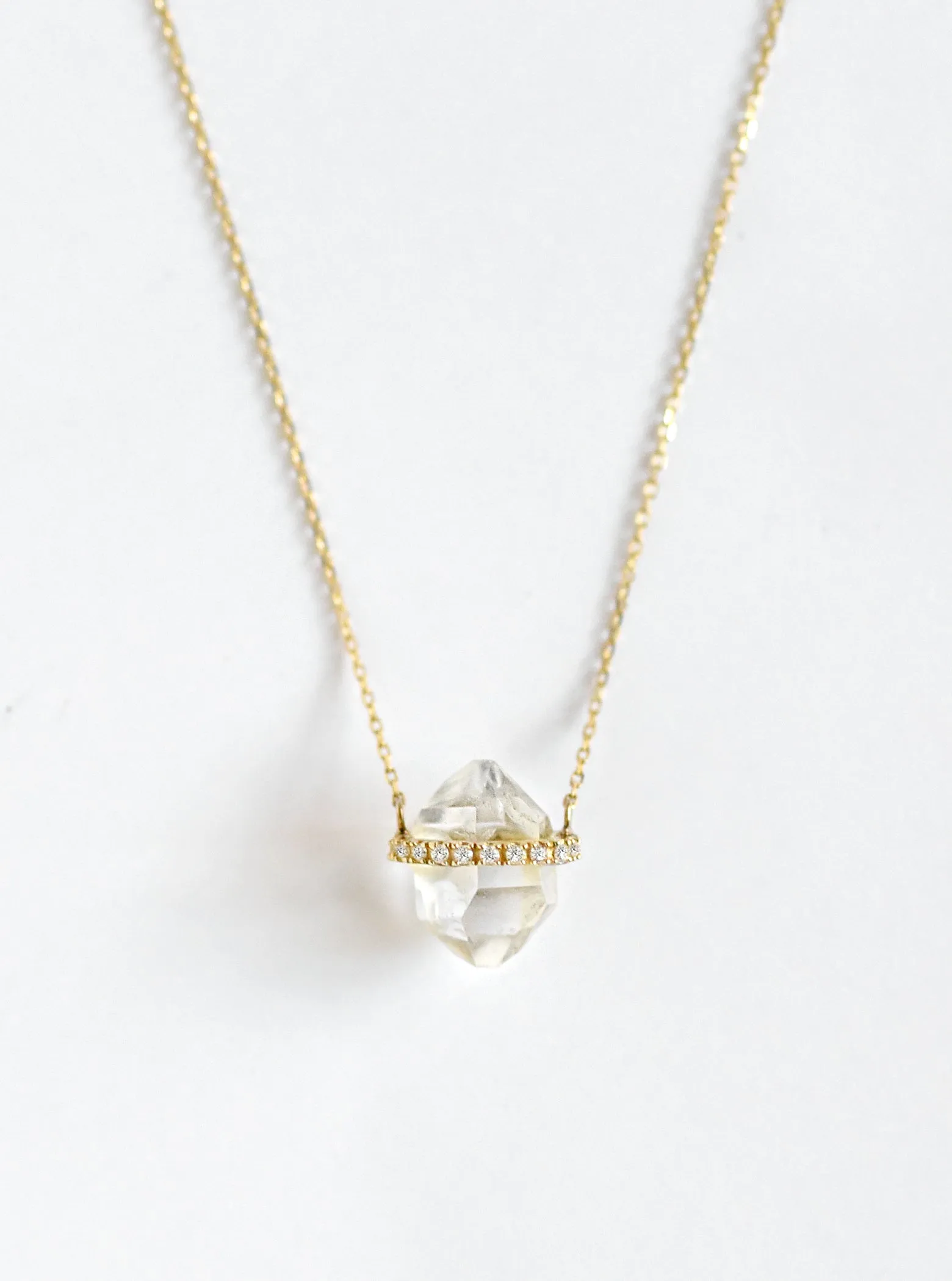 18k Solid Gold Herkimer Diamond Necklace