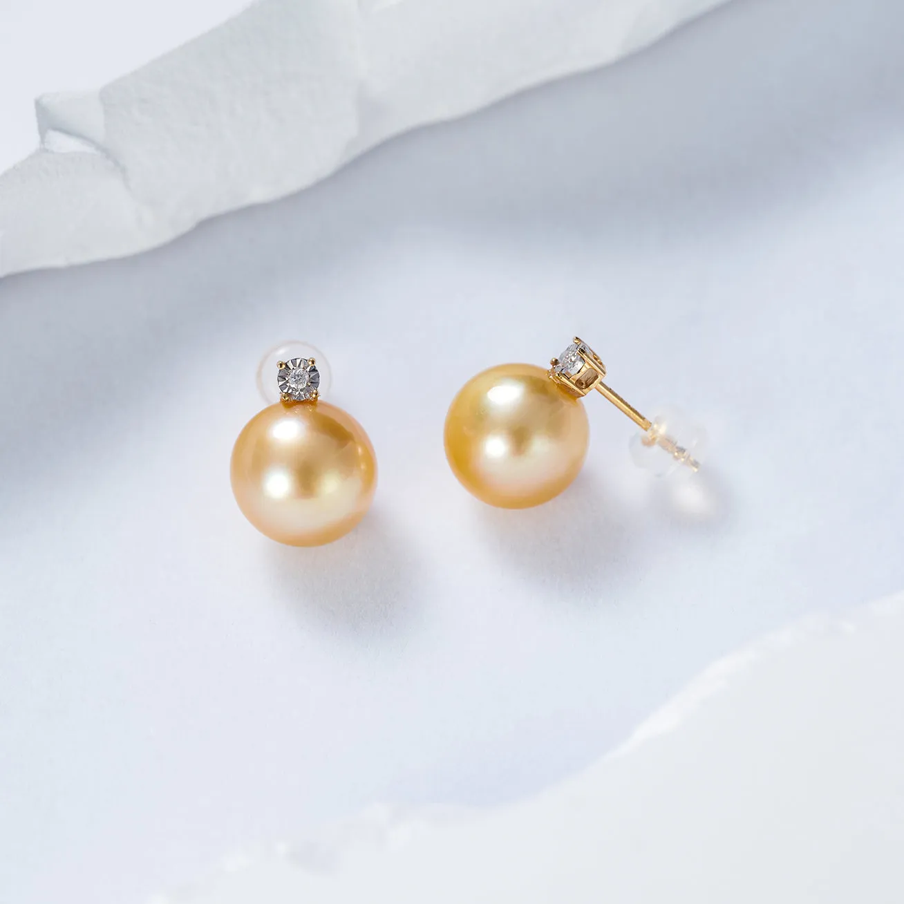 18K Solid Gold? South Sea Golden Pearl Stud Earrings KE00164