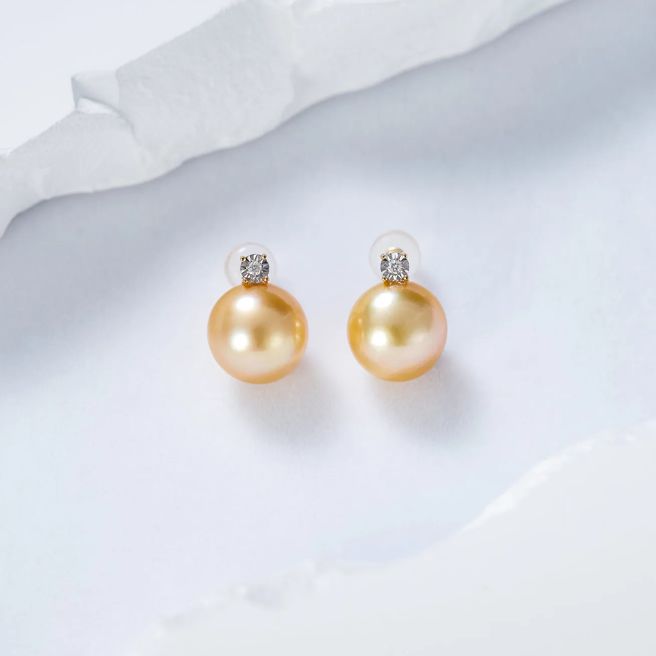 18K Solid Gold? South Sea Golden Pearl Stud Earrings KE00164