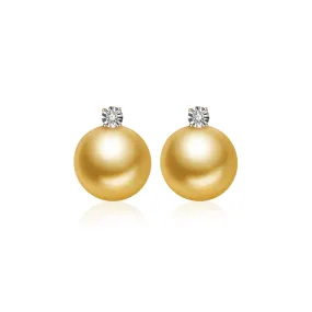 18K Solid Gold? South Sea Golden Pearl Stud Earrings KE00164