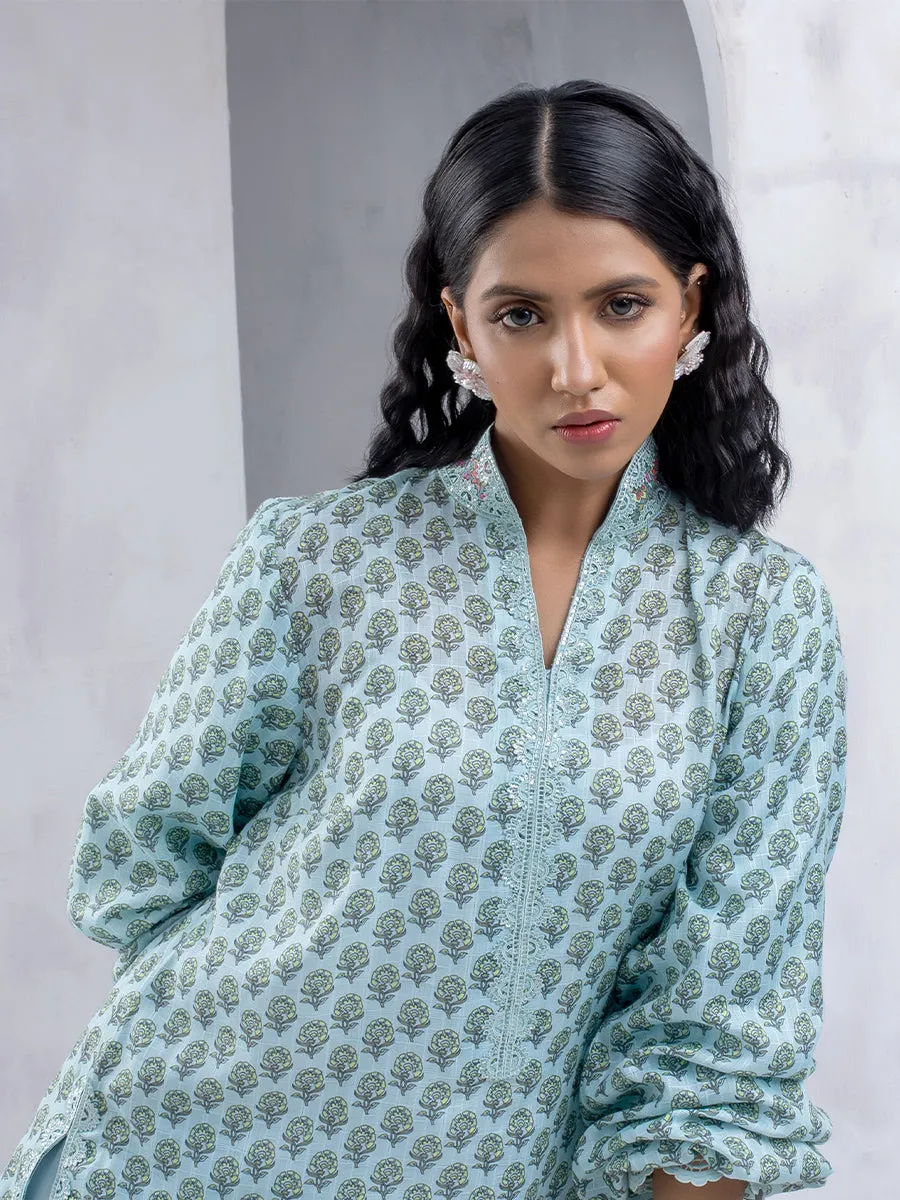 1pc Unstitched Printed Dobby Silk Lawn Kurti