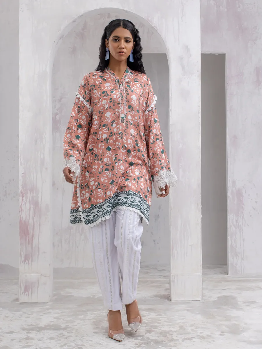 1pc Unstitched Printed Dobby Silk Lawn Kurti