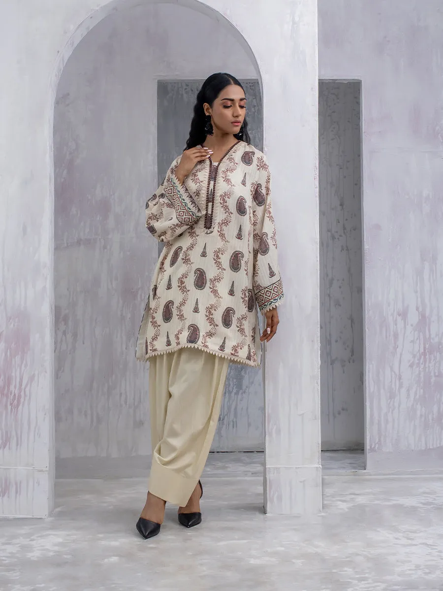 1pc Unstitched Printed Dobby Silk Lawn Kurti