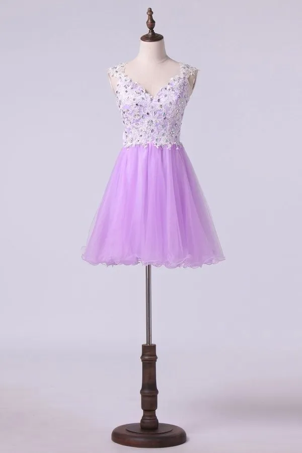 2024 Short/Mini Prom Dress A Line Tulle Skirt With Embellished P9KY8K6N