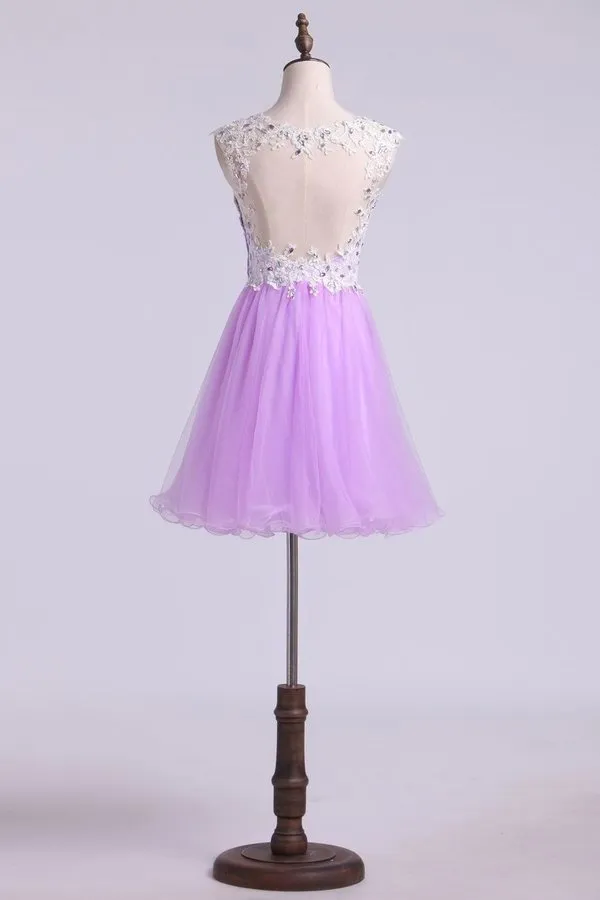 2024 Short/Mini Prom Dress A Line Tulle Skirt With Embellished P9KY8K6N