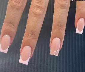 24 Pcs pink French tips with heart