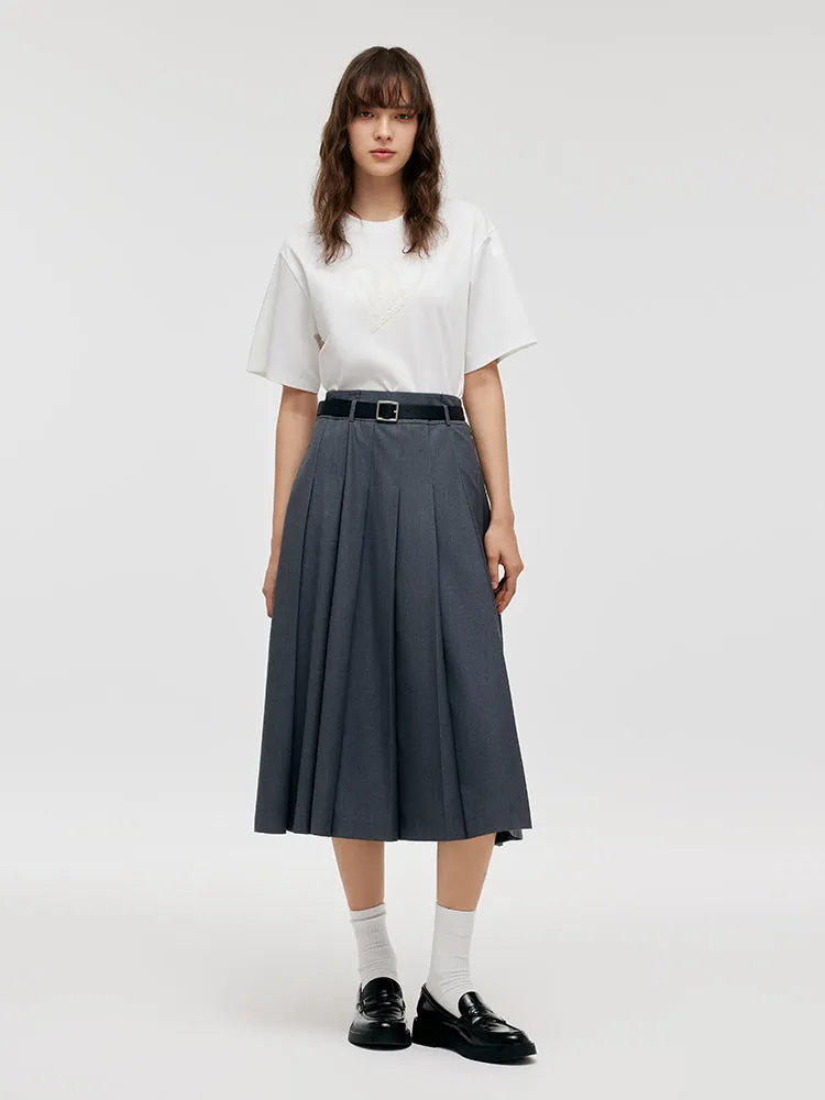 A-Line Women Pleated Skirt With Belt