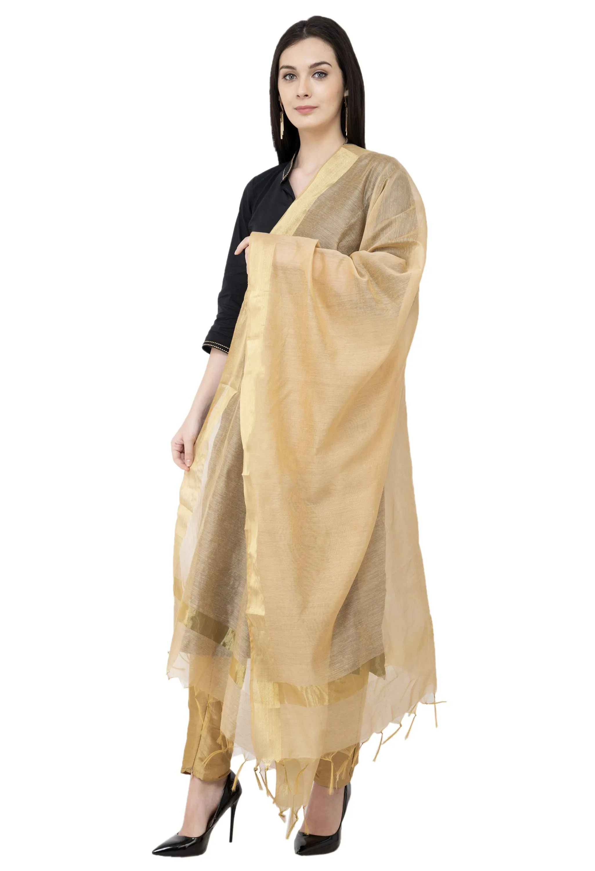 A R SILK Golden Color Fancy Silk Dupattas and Chunnis