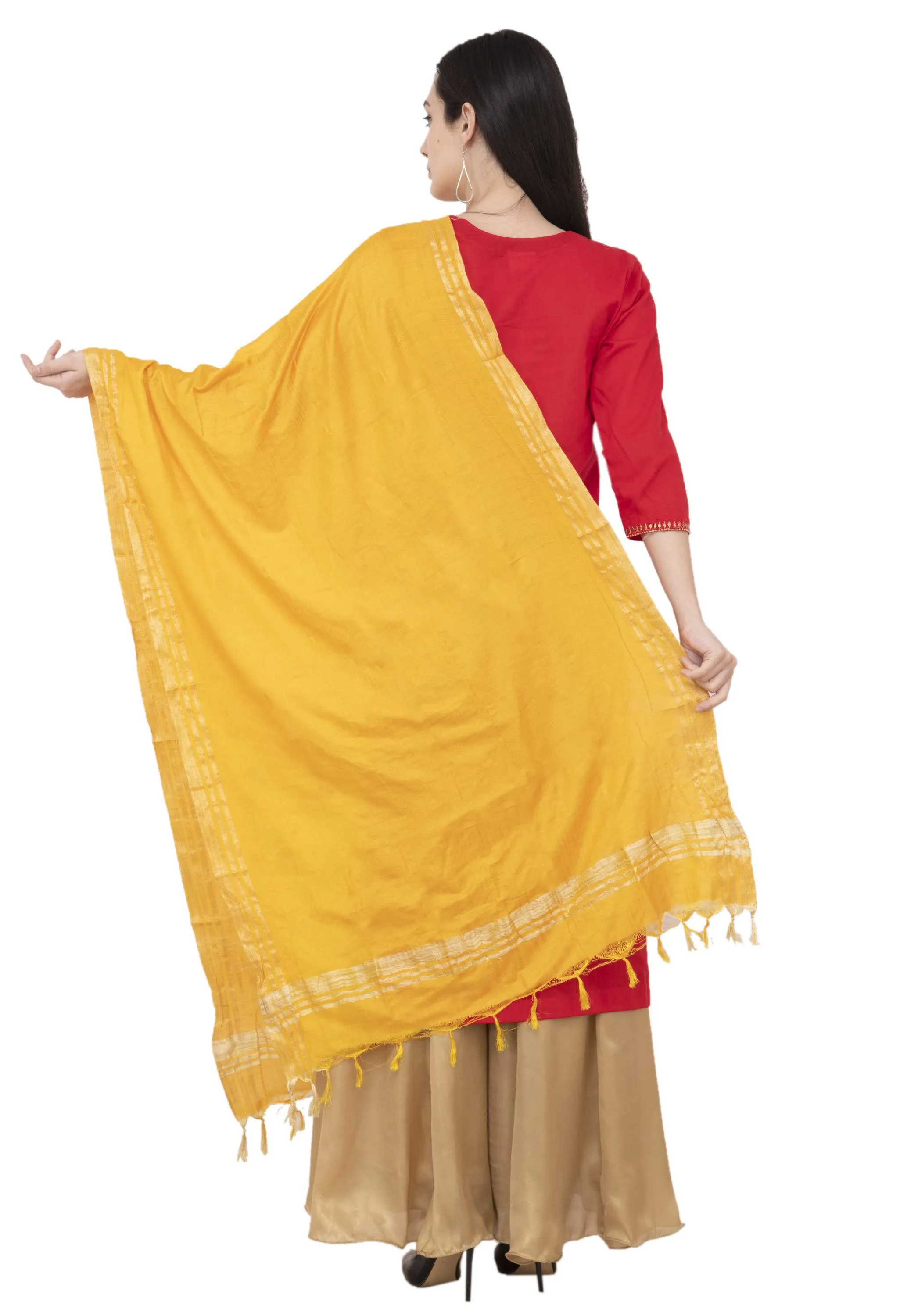 A R SILK Golden Color Fancy Silk Dupattas and Chunnis