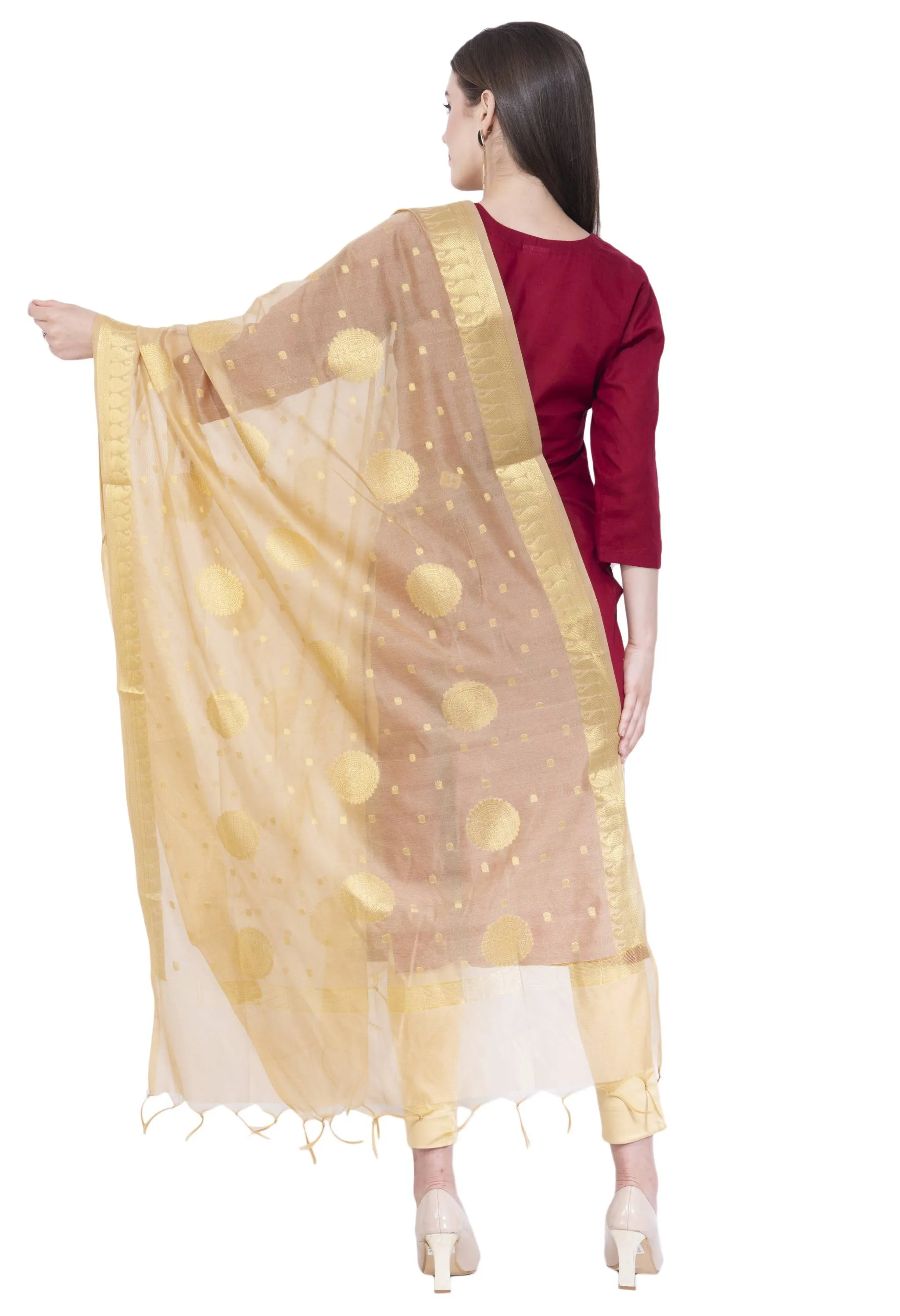 A R SILK Golden Color Fancy Vanarsi Silk Dupattas and Chunnis