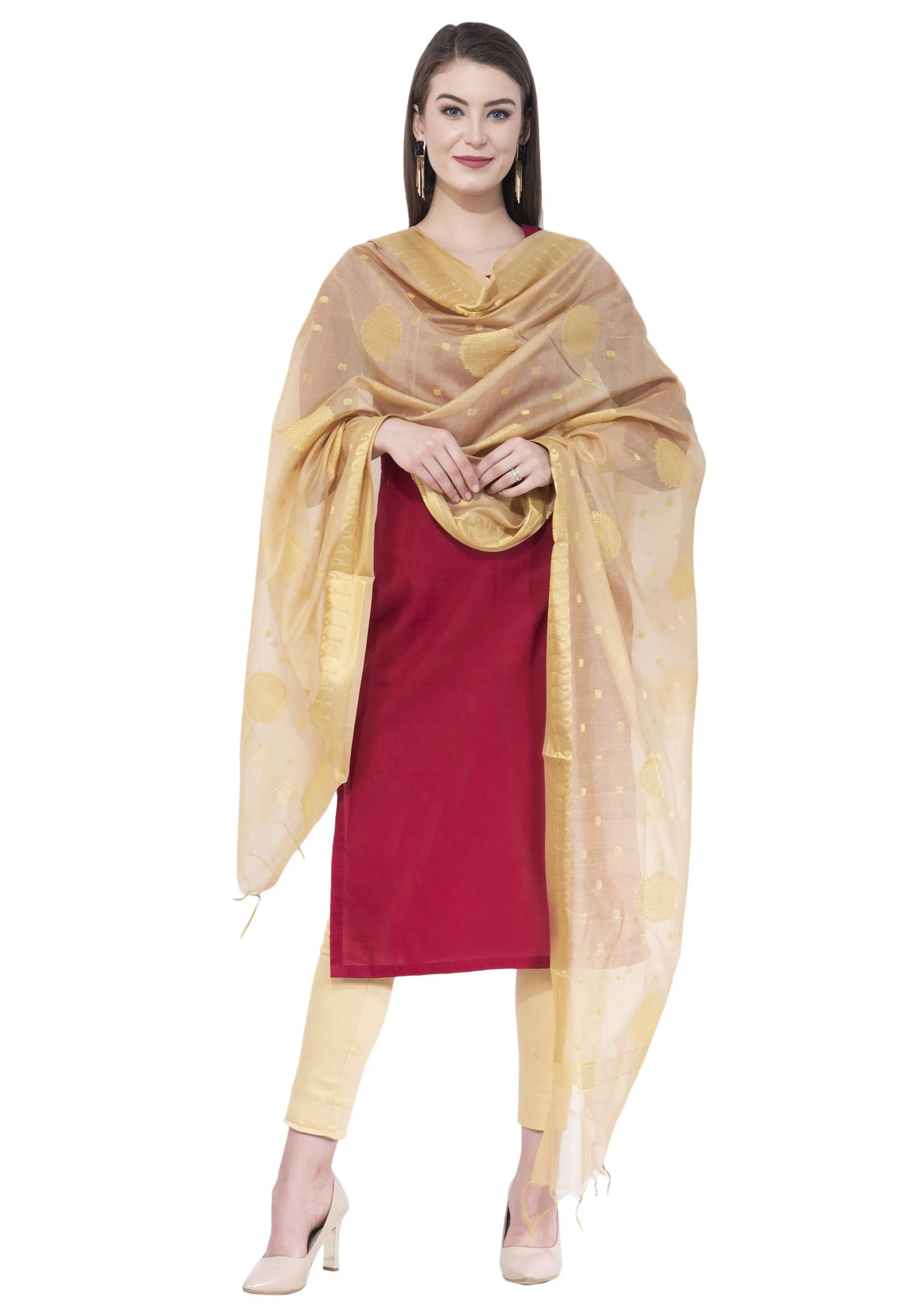 A R SILK Golden Color Fancy Vanarsi Silk Dupattas and Chunnis