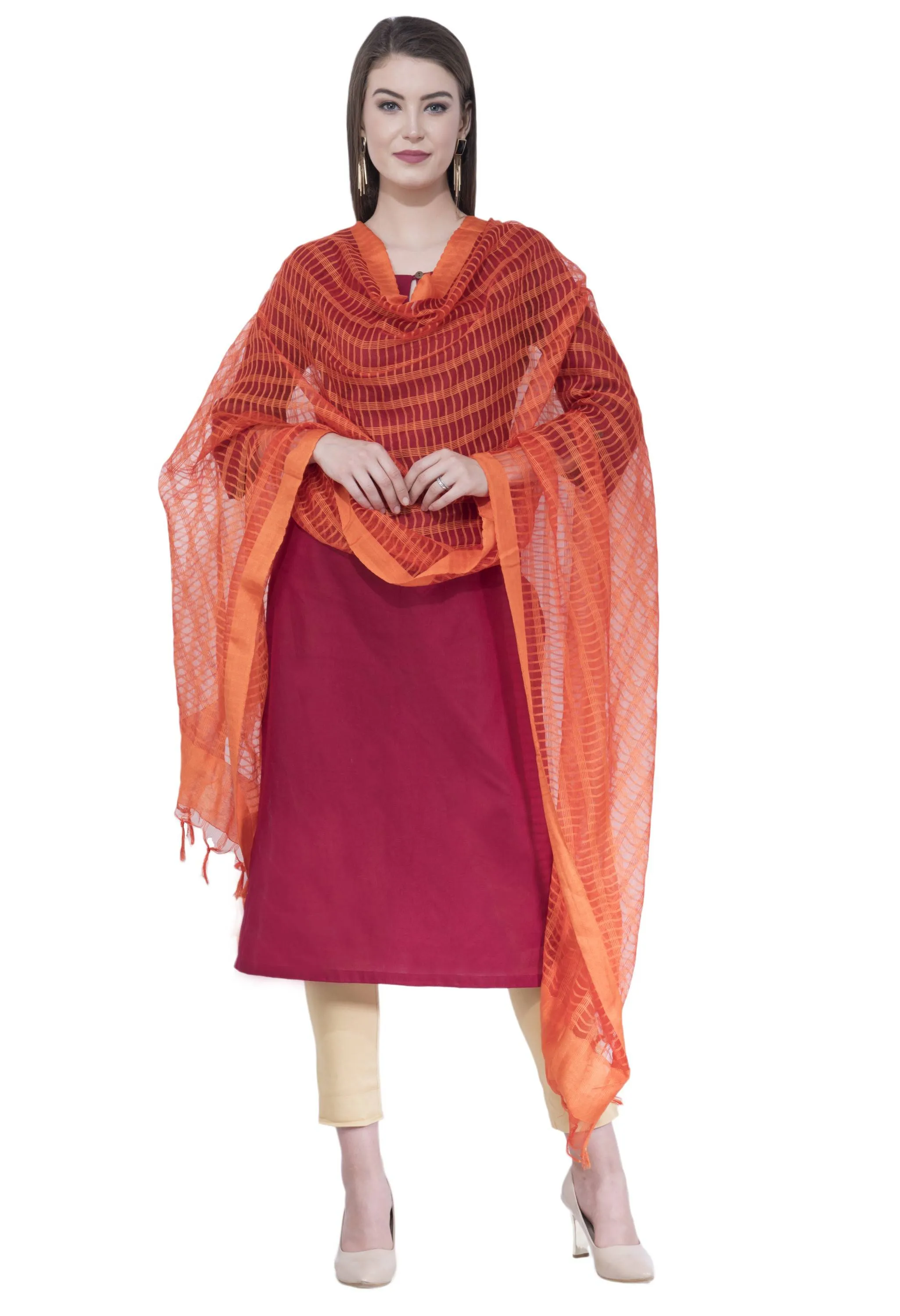 A R SILK Orange Color Regular Dupatta Dupattas and Chunnis