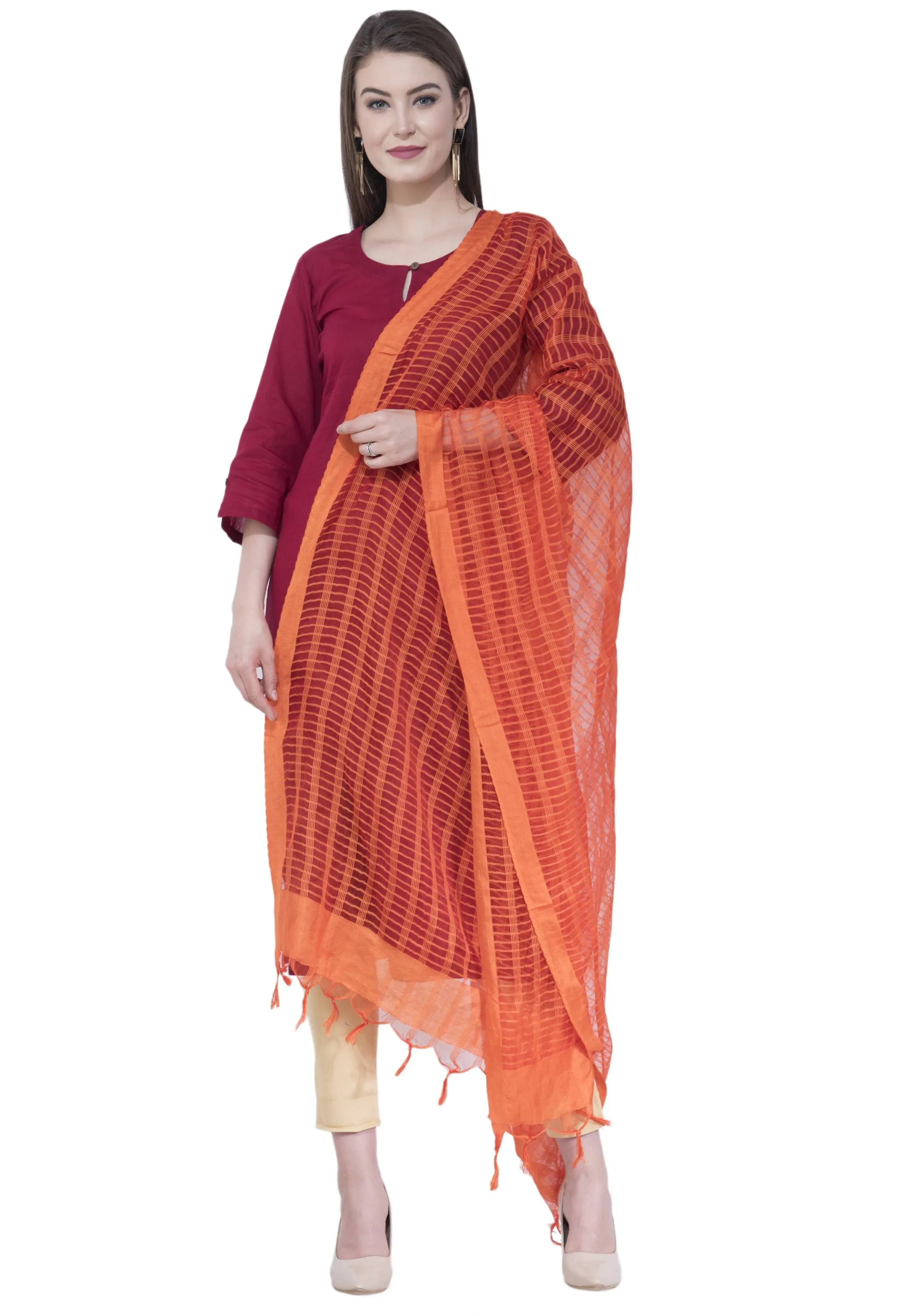 A R SILK Orange Color Regular Dupatta Dupattas and Chunnis