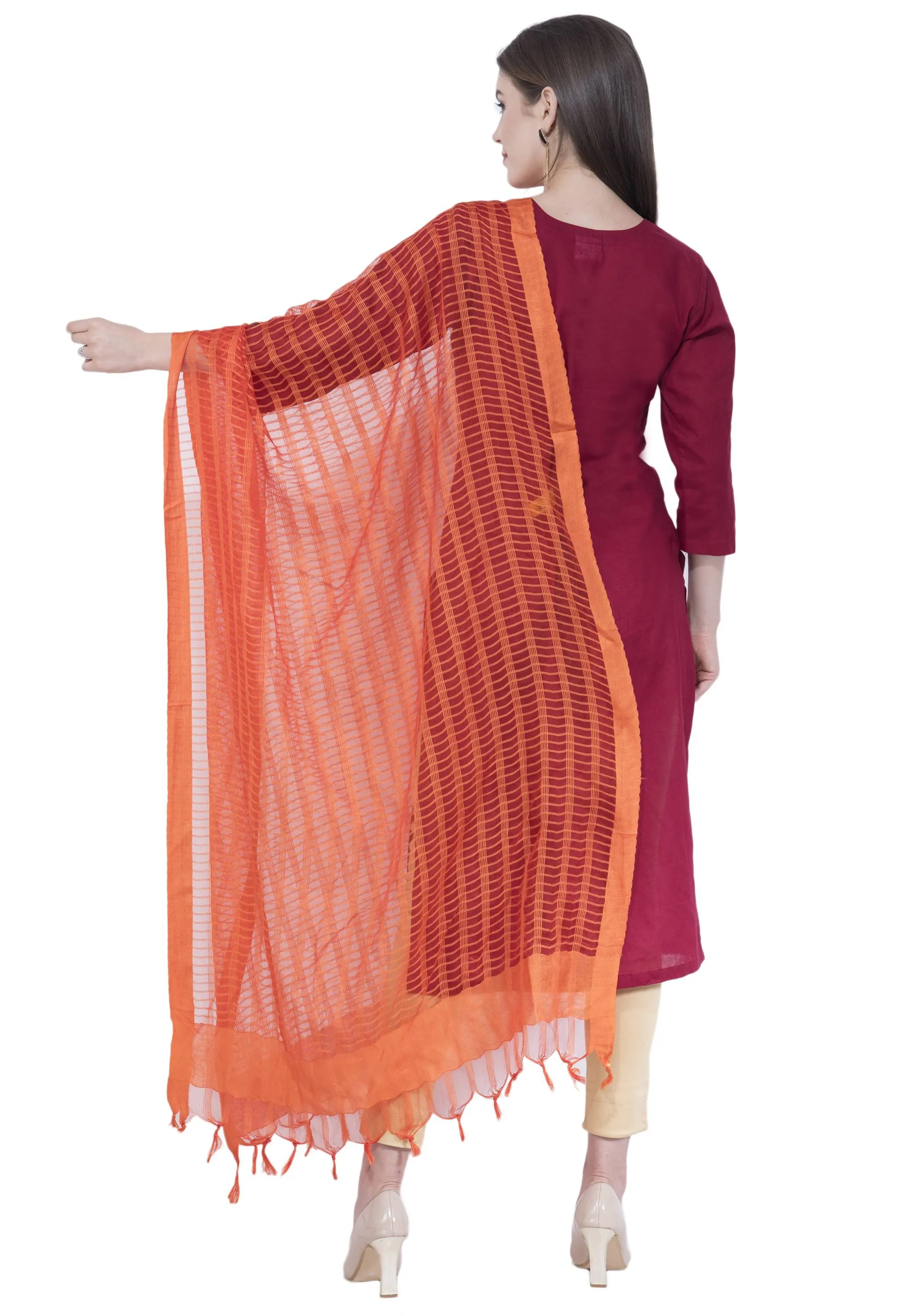 A R SILK Orange Color Regular Dupatta Dupattas and Chunnis