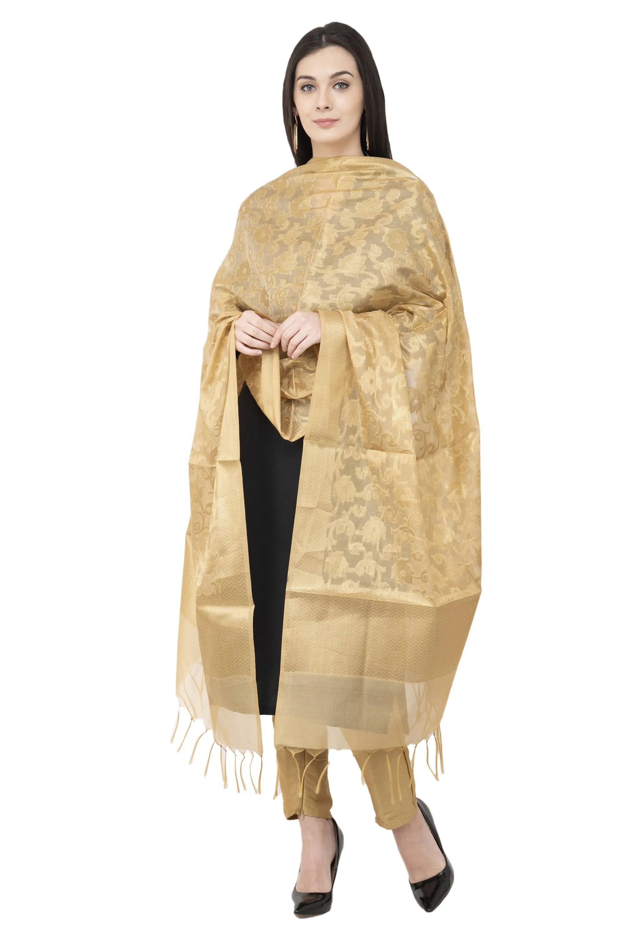 A R SILK VNS Jaal Fancy Dupatta Golden Color Dupatta or Chunni