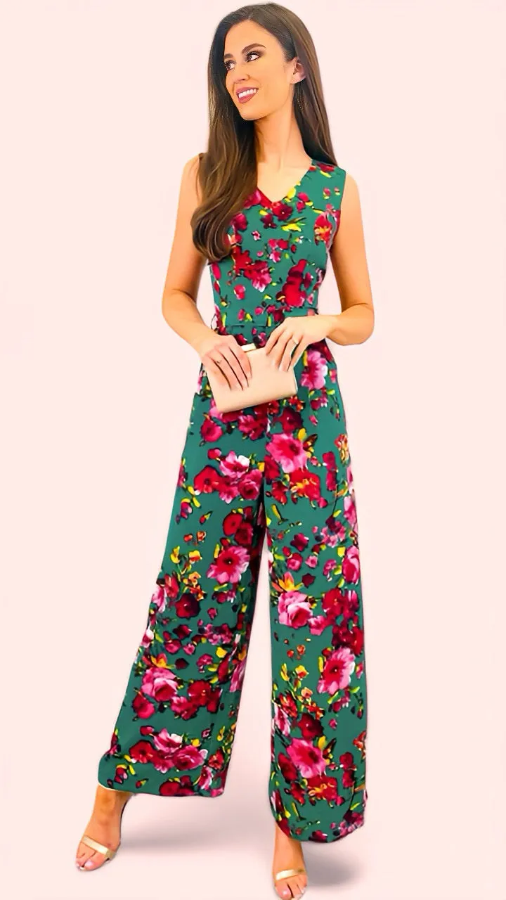 A1598 Alesha Green Floral Jumpsuit