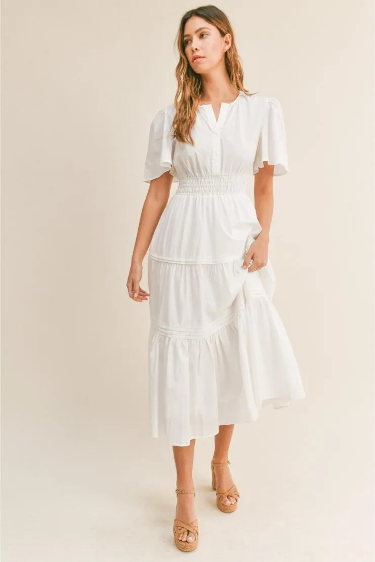 Adriana Cotton White Poplin Midi Dress