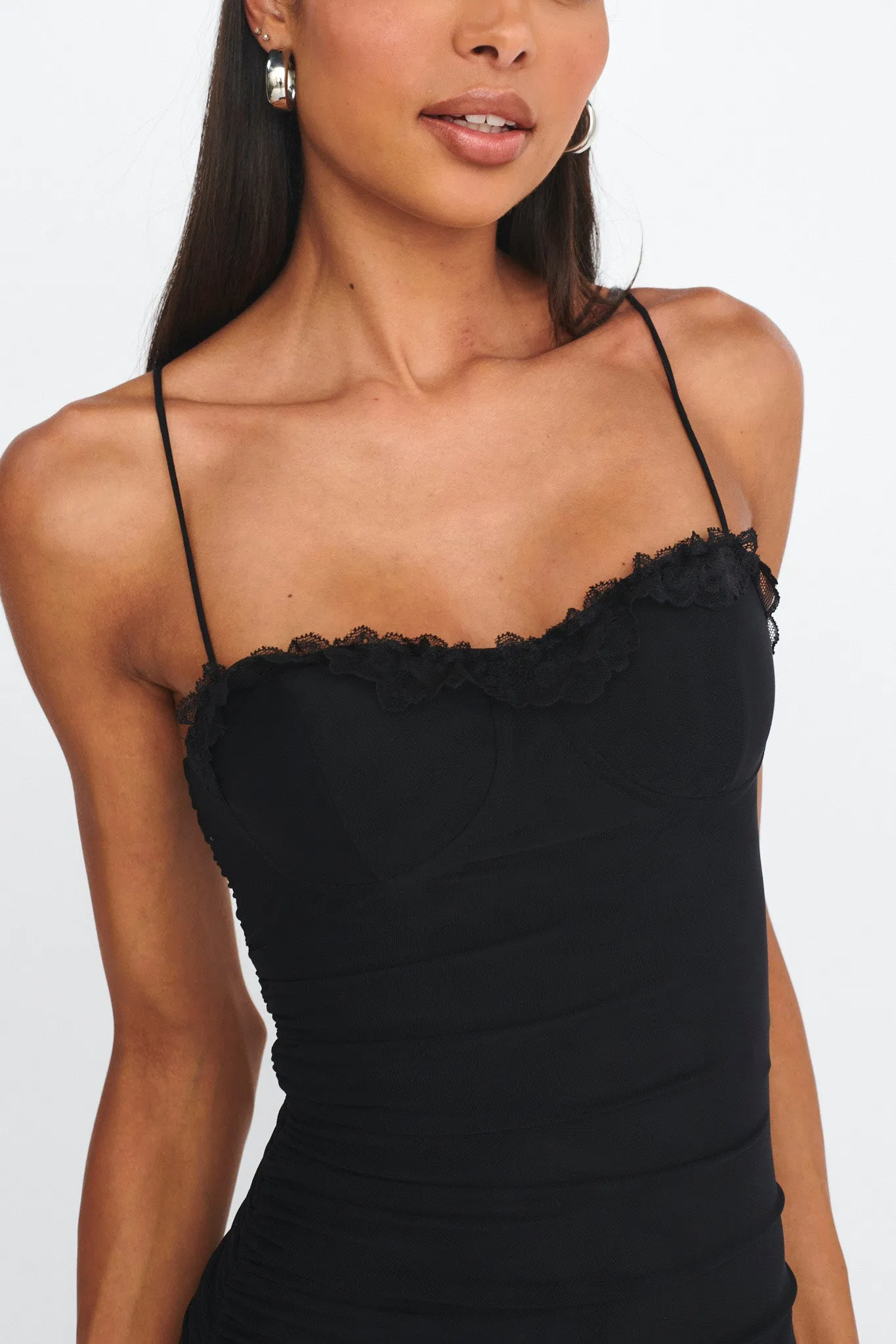 After Party Ruffle Lace Trim Dress Black