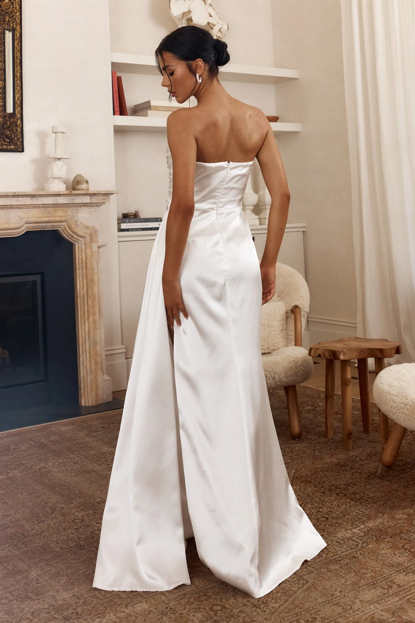 Ahava Sweetheart Applique Satin Maxi Dress White