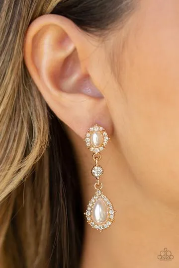 All-GLOWING Gold and White Pearl Earrings - Paparazzi Accessories