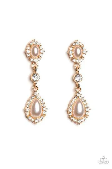 All-GLOWING Gold and White Pearl Earrings - Paparazzi Accessories