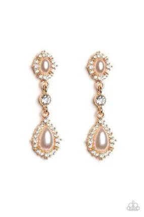 All-GLOWING Gold and White Pearl Earrings - Paparazzi Accessories