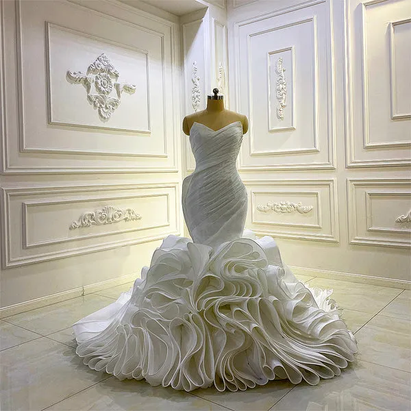 AM809 robe satin Strapless Pleated Mermaid African Luxury Wedding Dress