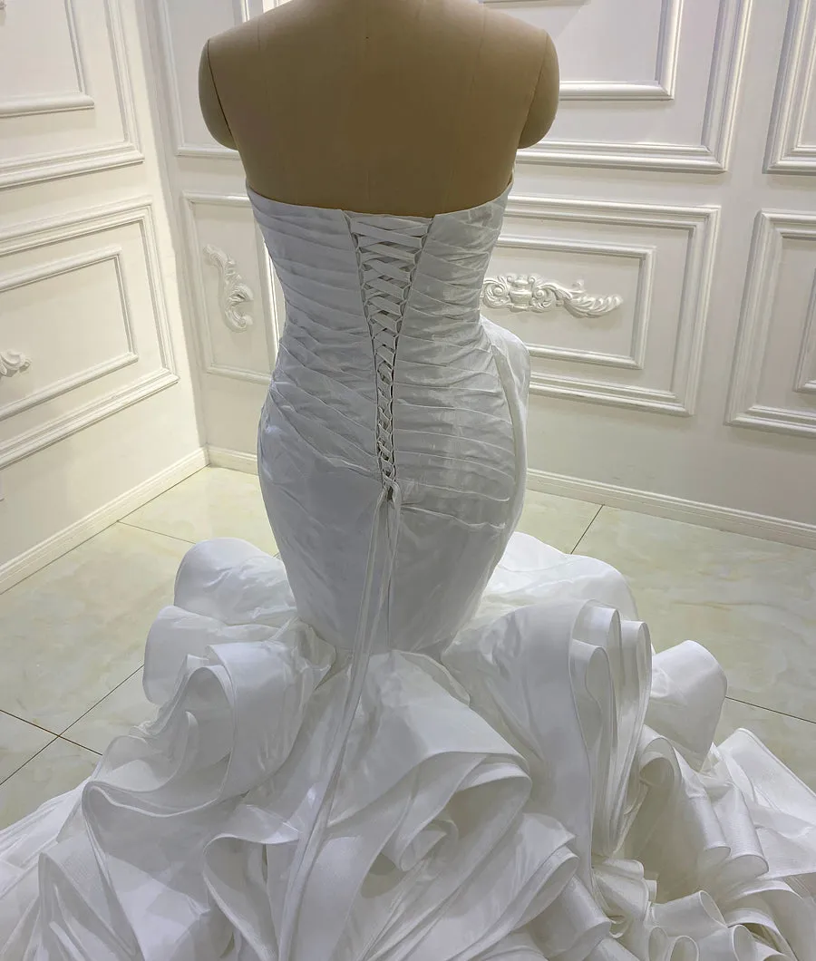 AM809 robe satin Strapless Pleated Mermaid African Luxury Wedding Dress