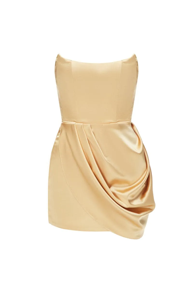 ANASTASIA GOLD MINI DRESS WITH TRAIL