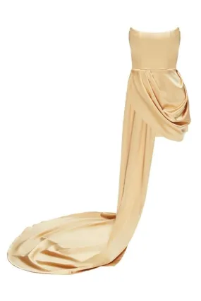 ANASTASIA GOLD MINI DRESS WITH TRAIL