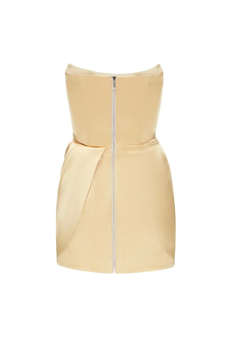 ANASTASIA GOLD MINI DRESS WITH TRAIL