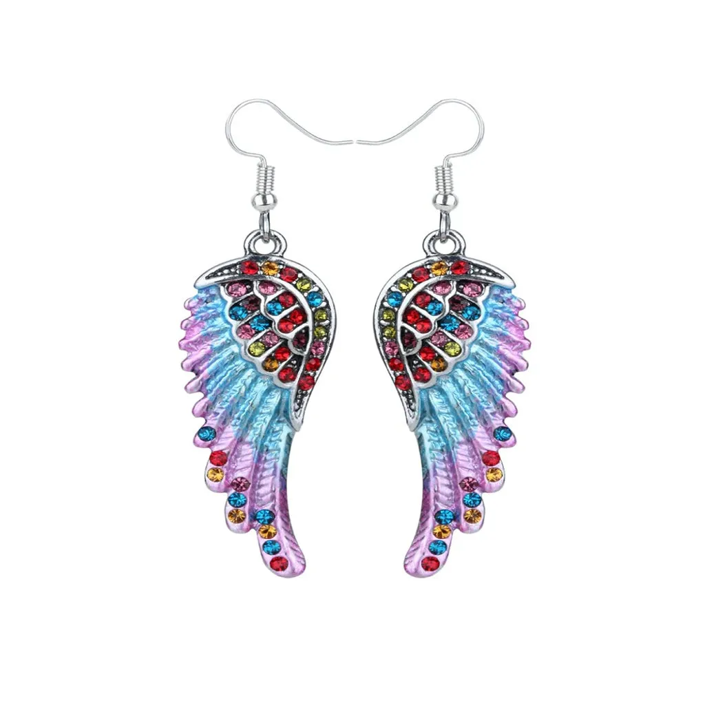 Angel Wing Hook Earrings Austrian Crystal Silver-Tone