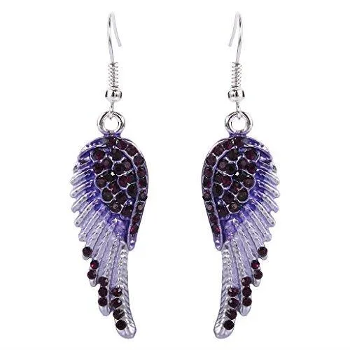 Angel Wing Hook Earrings Austrian Crystal Silver-Tone