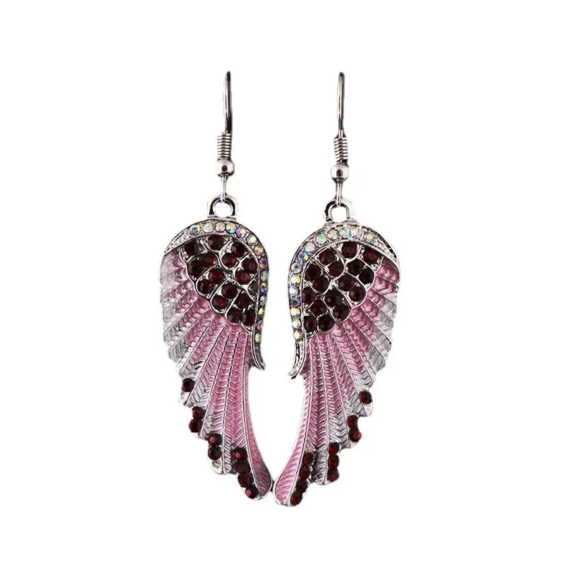 Angel Wing Hook Earrings Austrian Crystal Silver-Tone