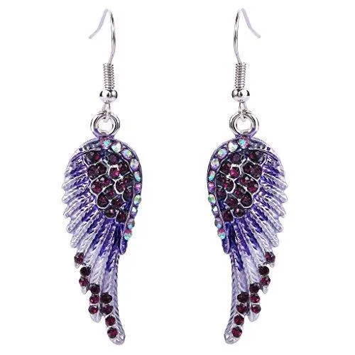 Angel Wing Hook Earrings Austrian Crystal Silver-Tone