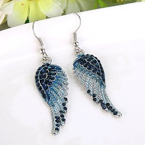 Angel Wing Hook Earrings Austrian Crystal Silver-Tone