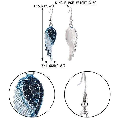 Angel Wing Hook Earrings Austrian Crystal Silver-Tone