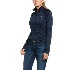 Ariat Ladies Sunstopper 2.0 1/4 Zip Baselayer Navy Dot