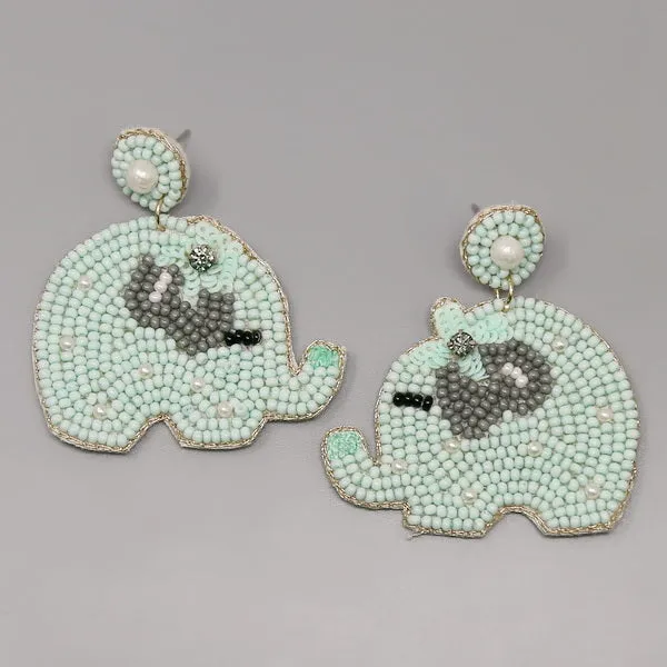 Baby Elephant Seed Bead Earrings