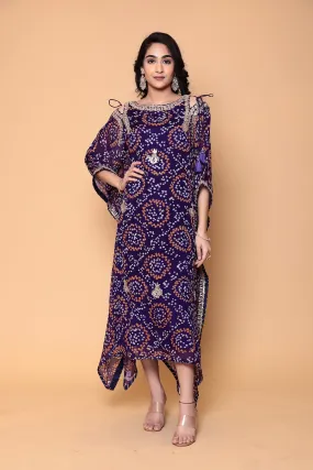 Bandhej Georgette Kaftan with Gota Patti work.