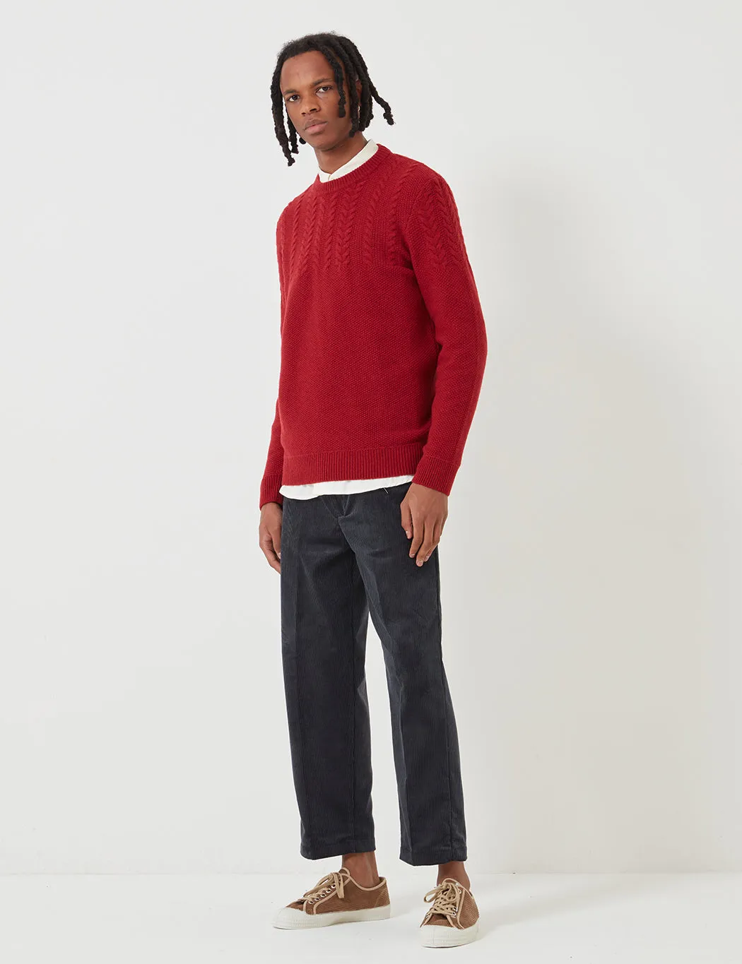 Barbour Crastill Cable Knit Sweatshirt - Rich Red