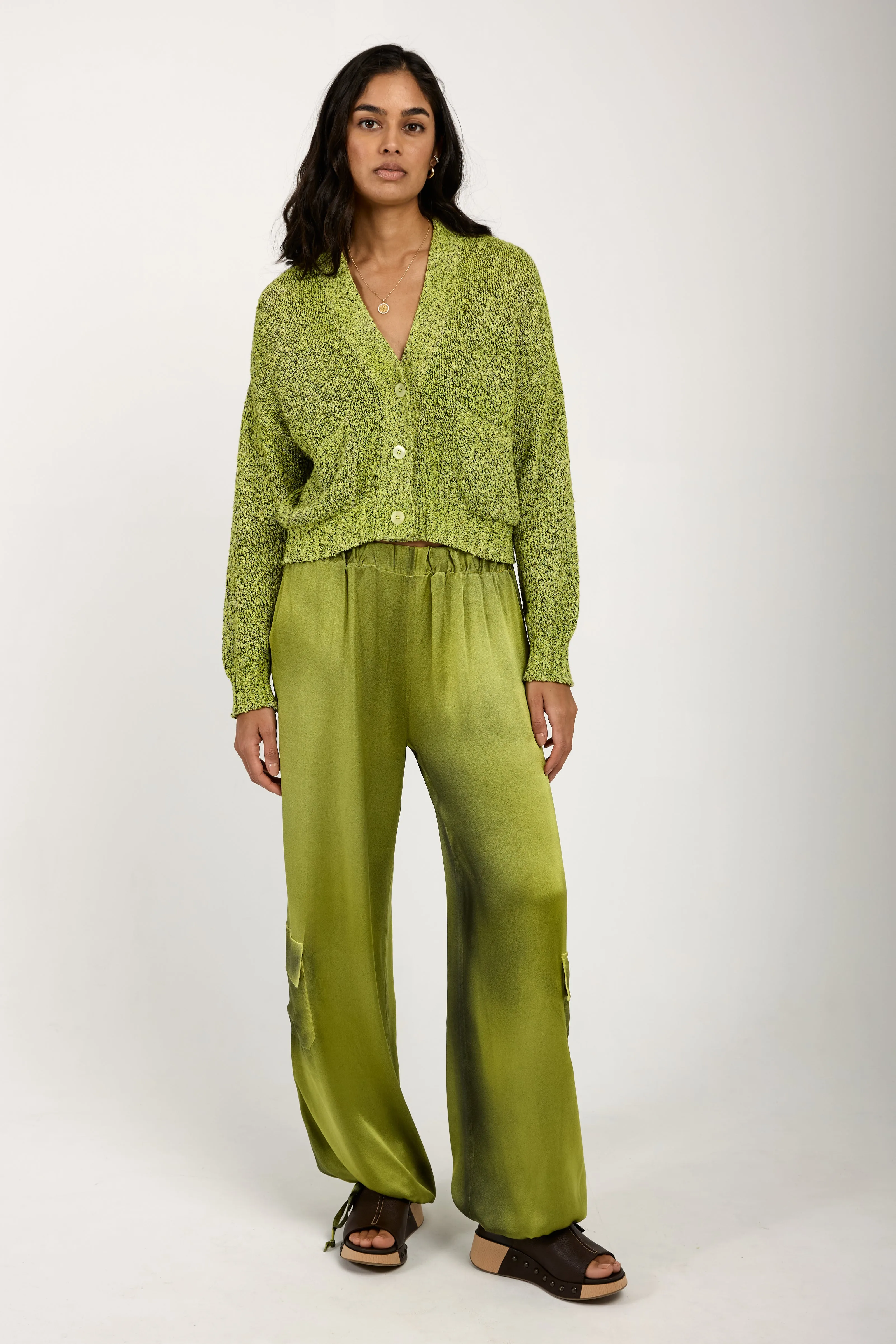 Batik Camou Silk Trouser Pant in Lime