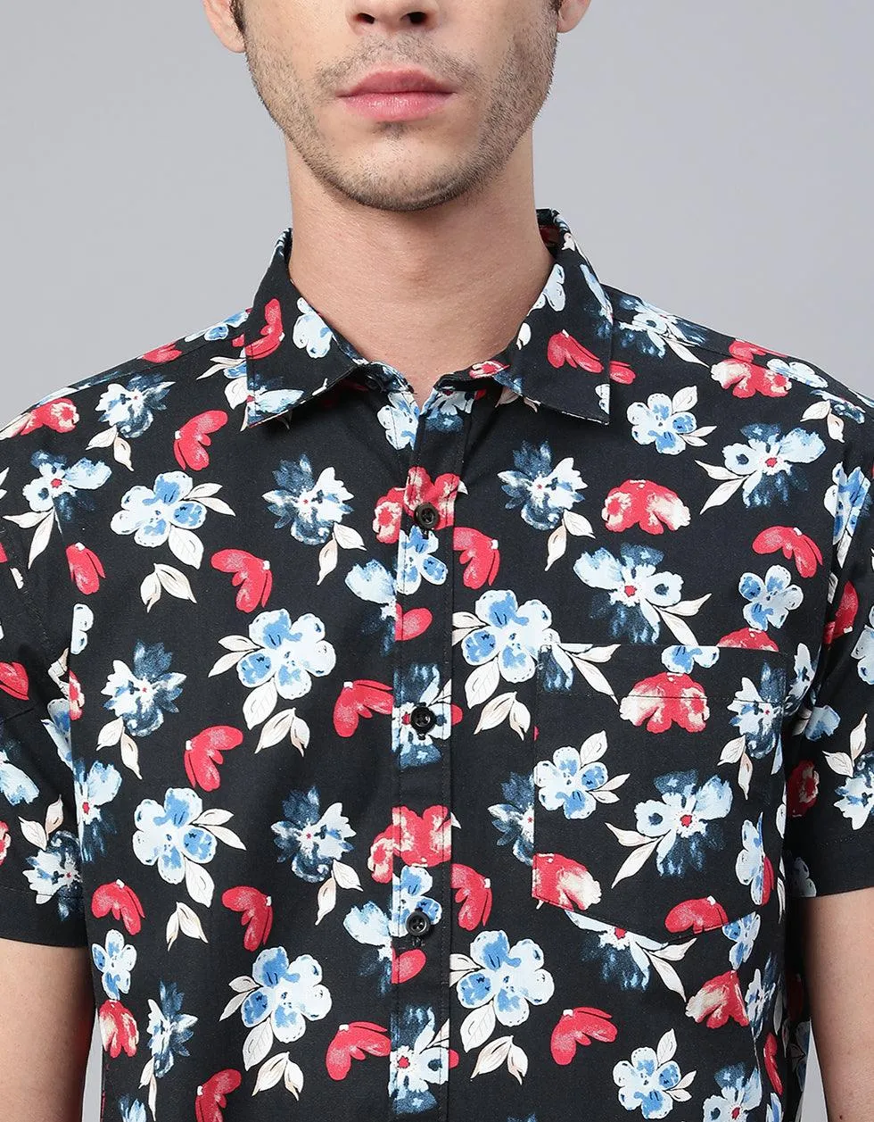 Black Floral Printed Casual Shirt